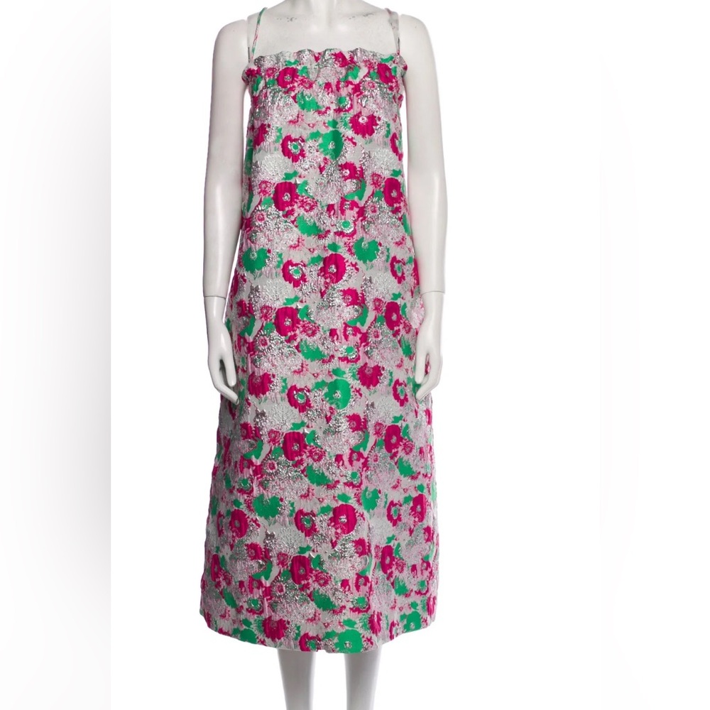 Ganni Pink and Green Floral Maxi Dress
